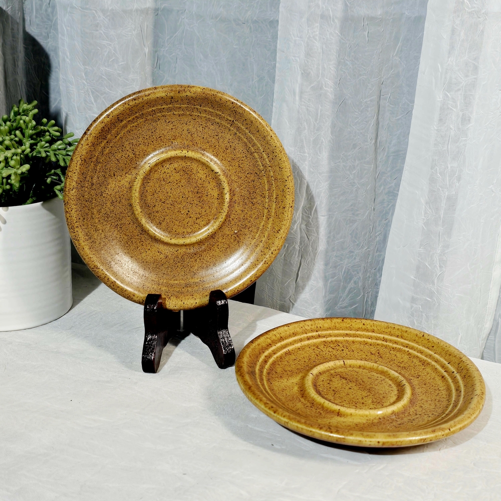 Monmouth Pottery Maple Leaf Mojave Brown Speckled Saucer Set of 2